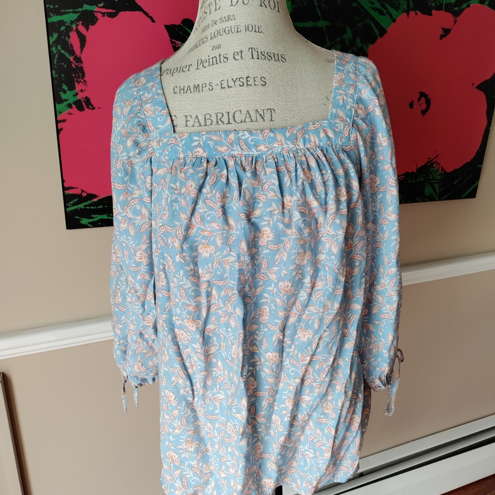 LC Lauren Conrad Blue Smocked 3/4 Sleeve Blouse Size L